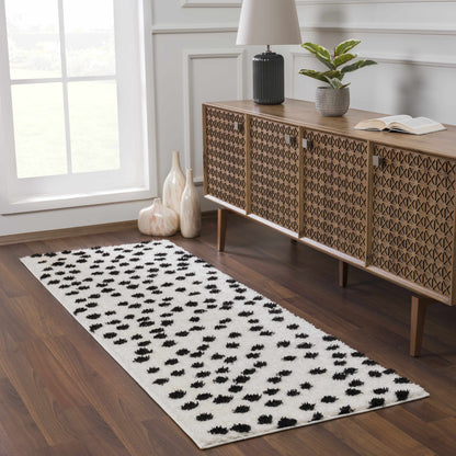Cansu Black & White Dotted Area Rug - Tree of Life