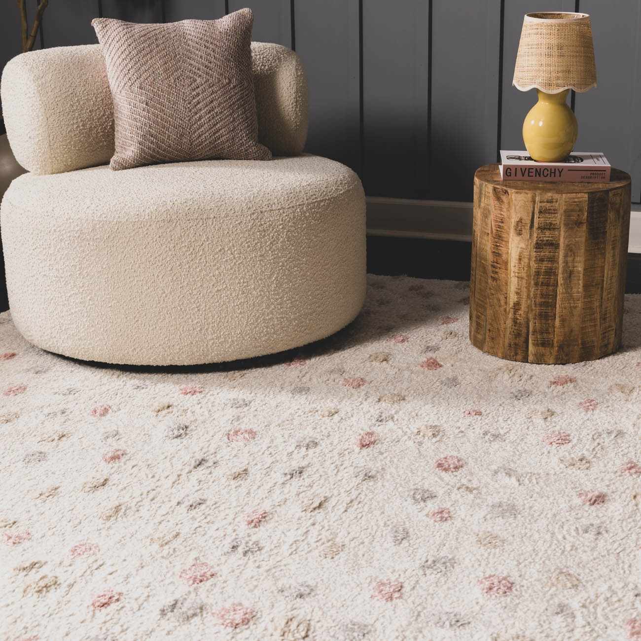 Cansu Pink & Cream Dotted Area Rug - Tree of Life
