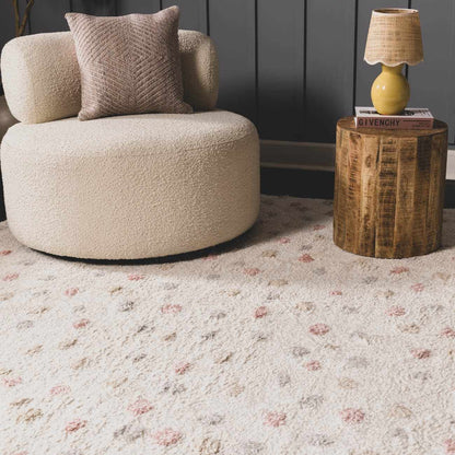 Cansu Pink & Cream Dotted Area Rug - Tree of Life