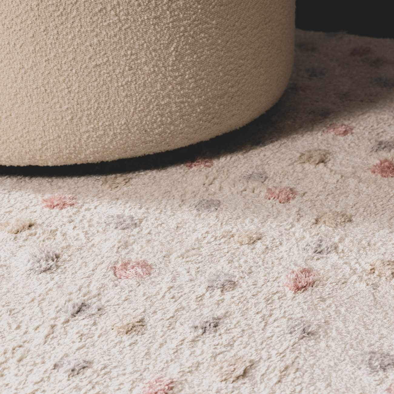 Cansu Pink & Cream Dotted Area Rug - Tree of Life