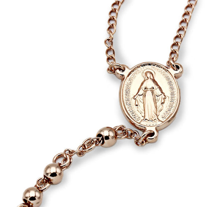 Traditional Rose Gold Rosary Necklace Five Decade Catholic Prayer Beads 5mm - Tree of Life