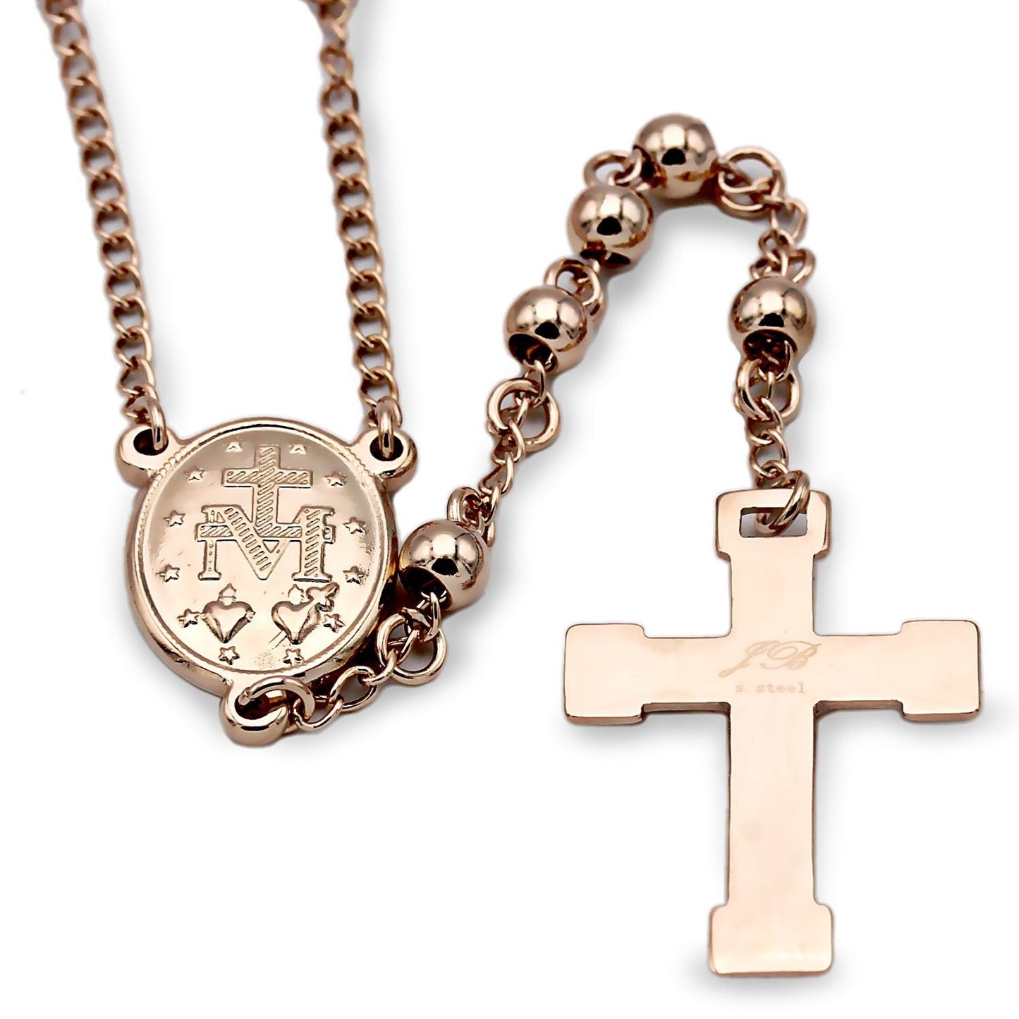 Traditional Rose Gold Rosary Necklace Five Decade Catholic Prayer Beads 5mm - Tree of Life