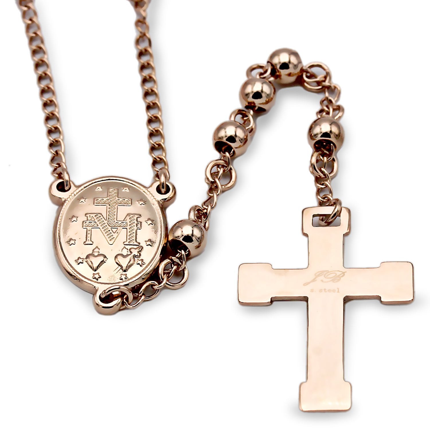 Traditional Rose Gold Rosary Necklace Five Decade Catholic Prayer Beads 5mm - Tree of Life