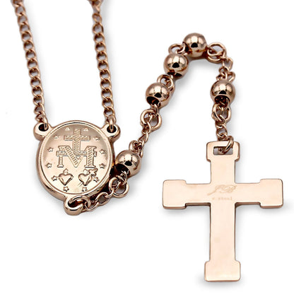 Traditional Rose Gold Rosary Necklace Five Decade Catholic Prayer Beads 5mm - Tree of Life