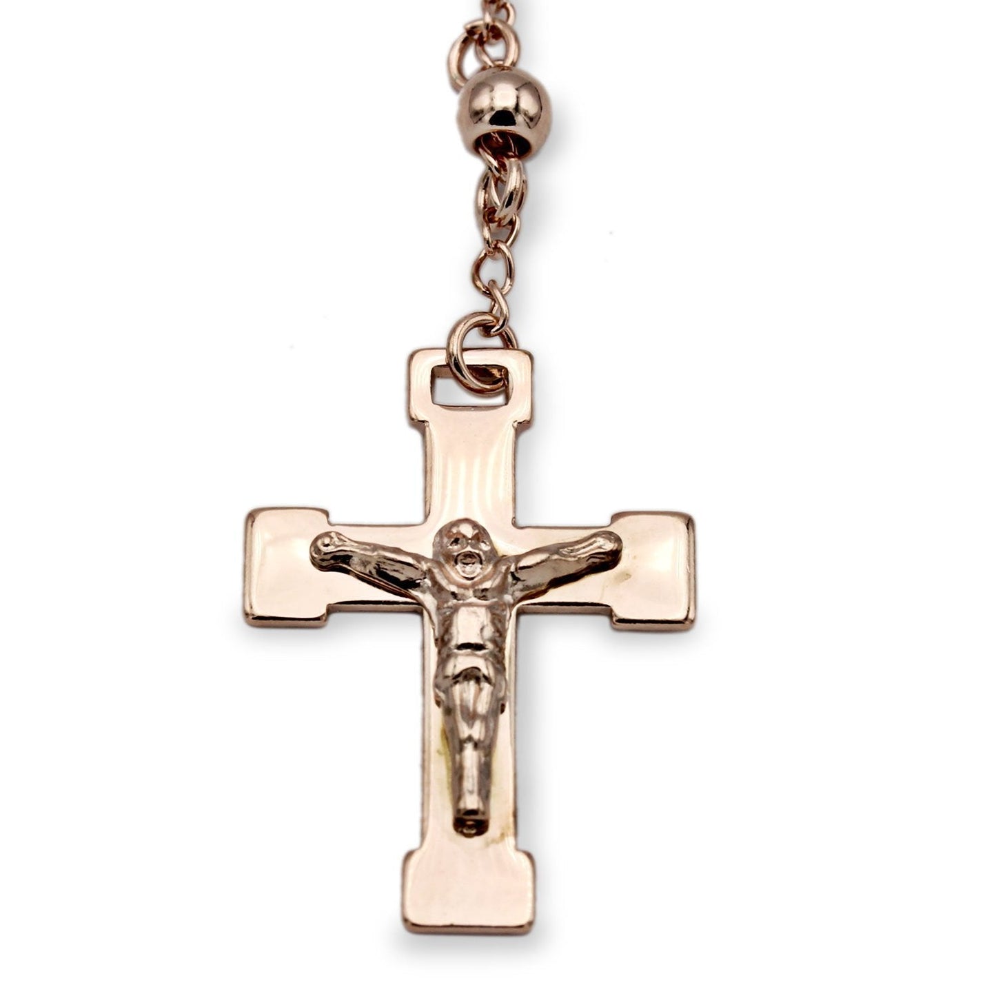 Traditional Rose Gold Rosary Necklace Five Decade Catholic Prayer Beads 5mm - Tree of Life