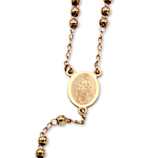 Traditional Rose Gold Rosary Necklace Five Decade Catholic Prayer Beads 3mm - Tree of Life