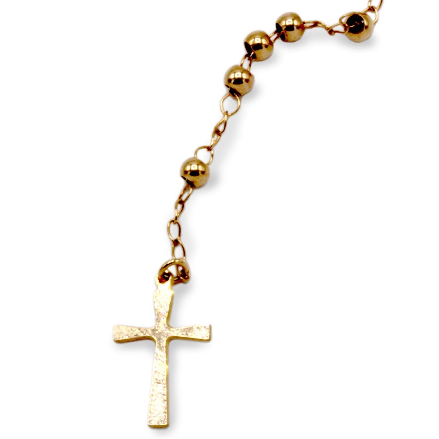 Traditional Rose Gold Rosary Necklace Five Decade Catholic Prayer Beads 3mm - Tree of Life
