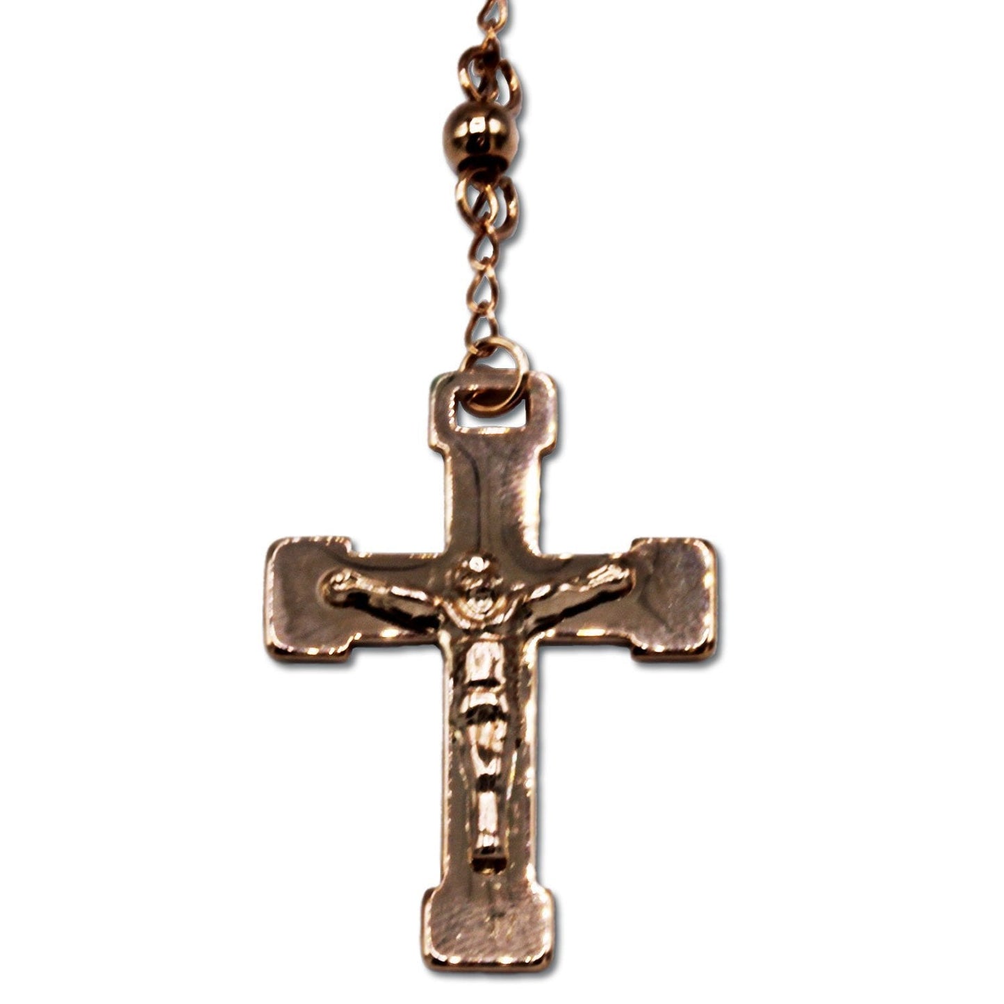 Traditional Rose Gold Rosary Necklace Five Decade Catholic Prayer Beads 4mm - Tree of Life