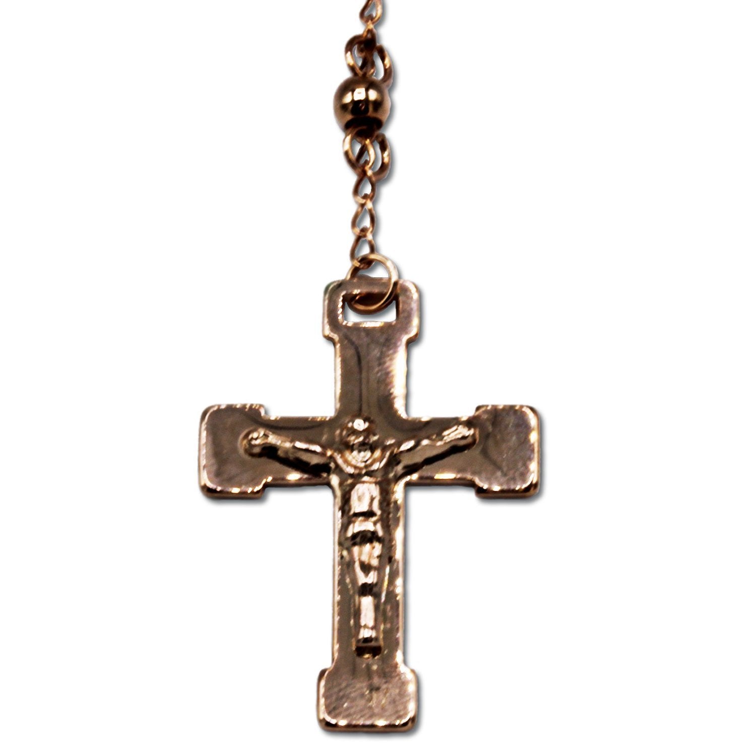 Traditional Rose Gold Rosary Necklace Five Decade Catholic Prayer Beads 4mm - Tree of Life