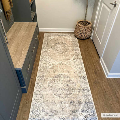 Rudo Beige Flat Pile Washable Rug - Tree of Life
