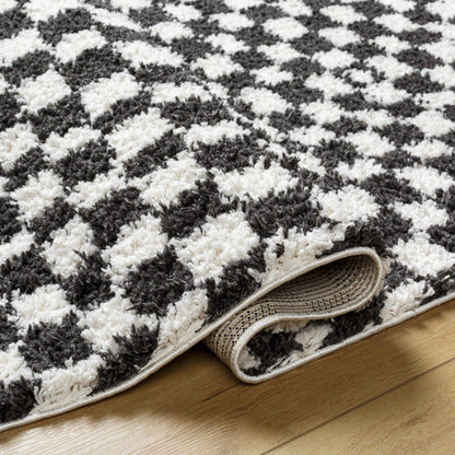 Kieu Black & White Checkered Shag Rug - Tree of Life