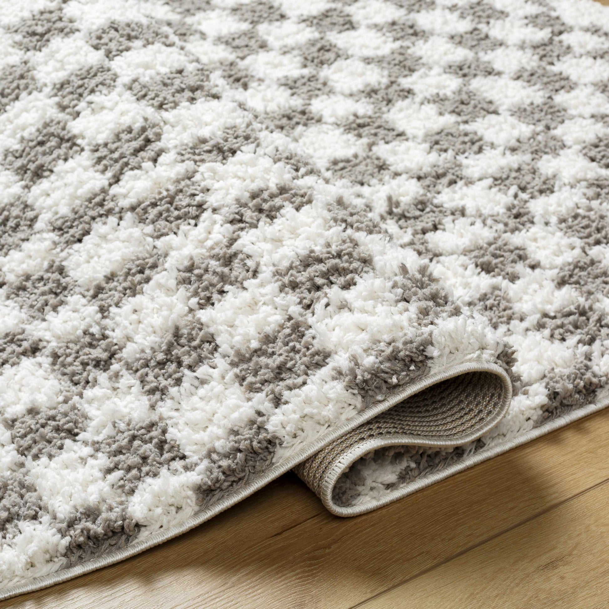 Kieu Taupe Checkered Plush Rug - Tree of Life