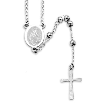 Traditional Silver Rosary Necklace Five Decade Catholic Prayer Beads  3mm - Tree of Life