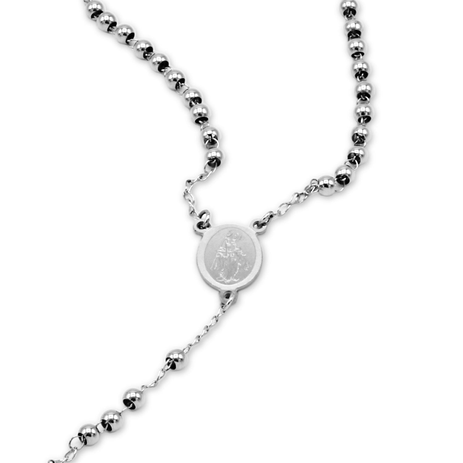 Traditional Silver Rosary Necklace Five Decade Catholic Prayer Beads  3mm - Tree of Life