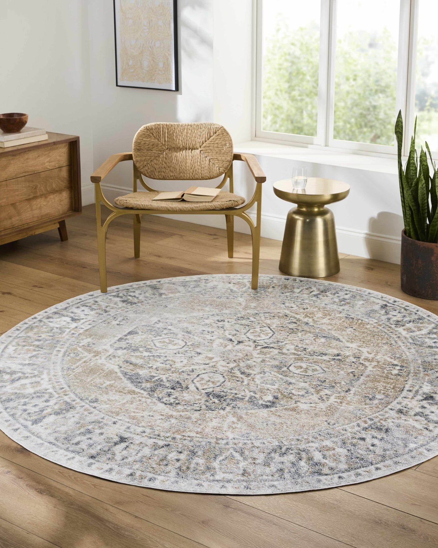 Rudo Beige Flat Pile Washable Rug - Tree of Life