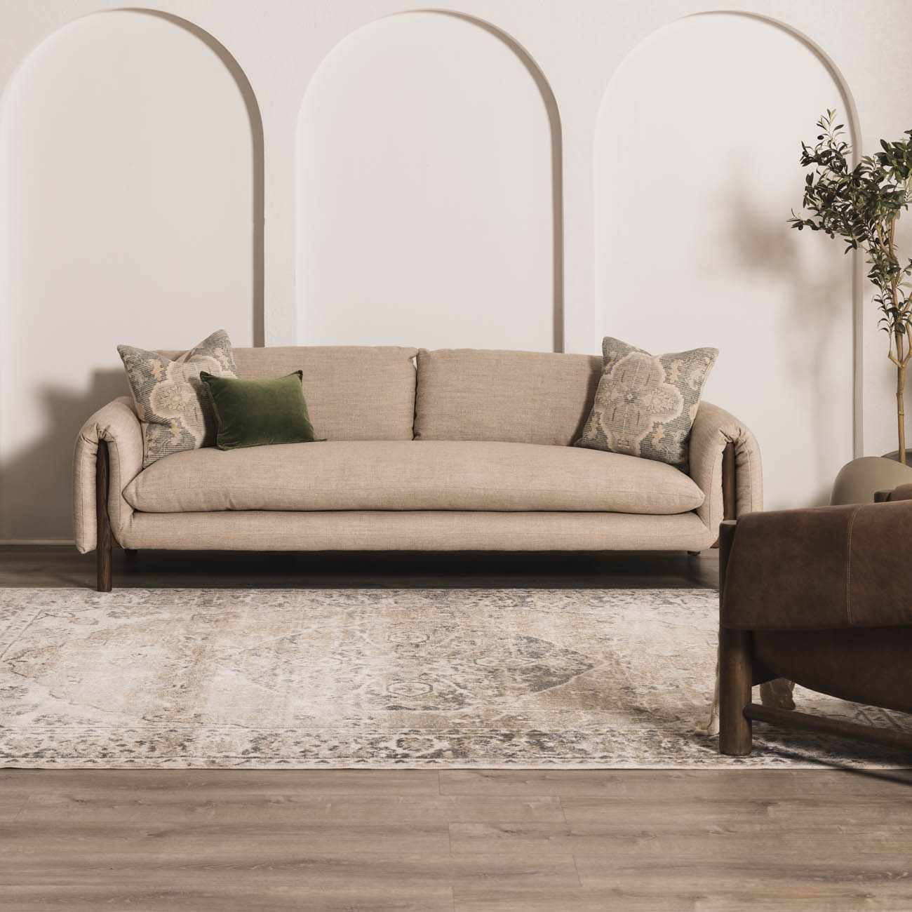 Rudo Beige Flat Pile Washable Rug - Tree of Life