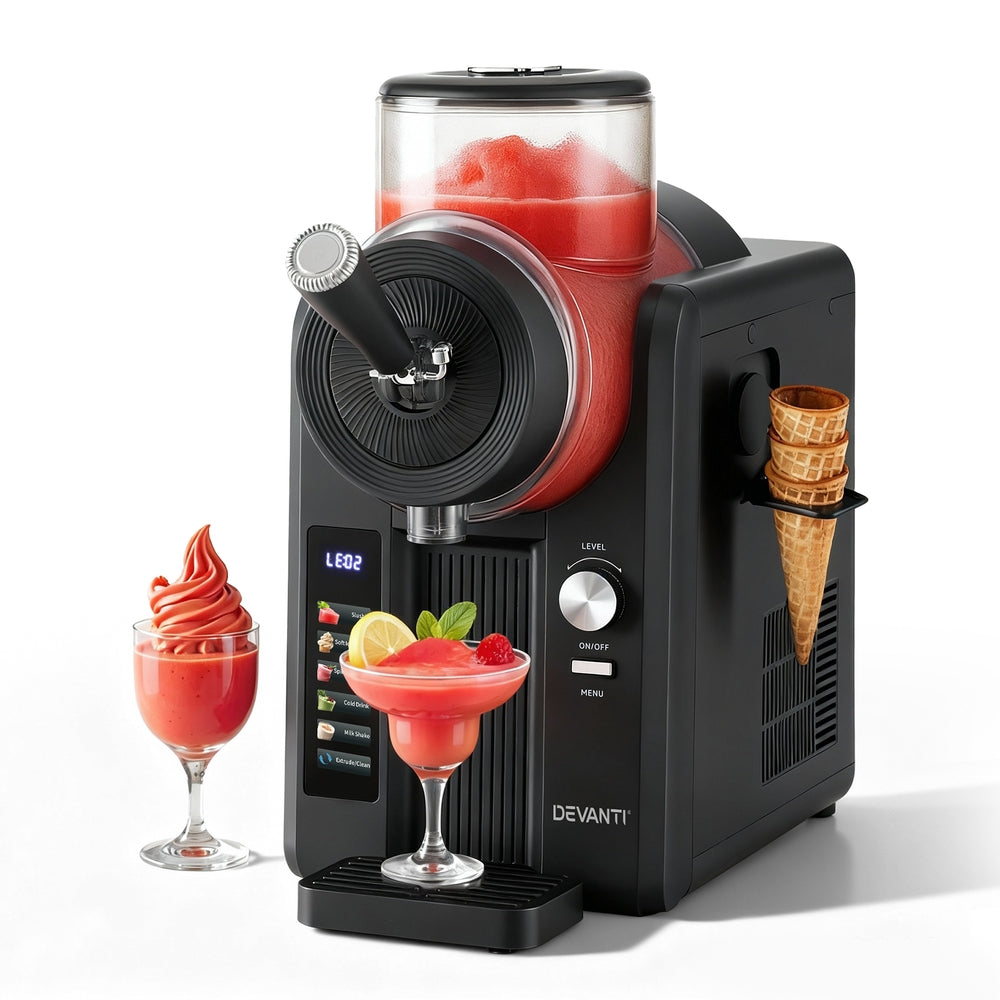 Devanti 2L Slushie Machine Ice Cream Maker Frozen Smoothies Milkshakes Black - Tree of Life