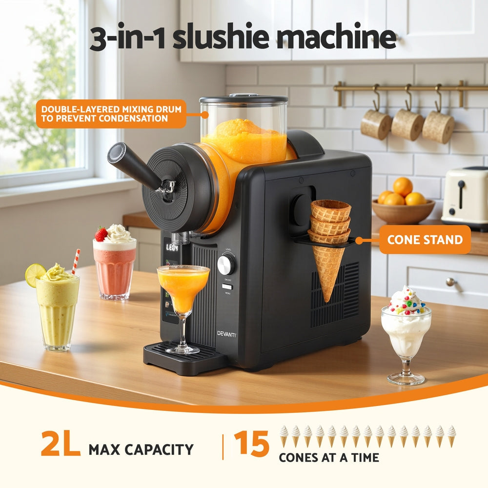 Devanti 2L Slushie Machine Ice Cream Maker Frozen Smoothies Milkshakes Black - Tree of Life