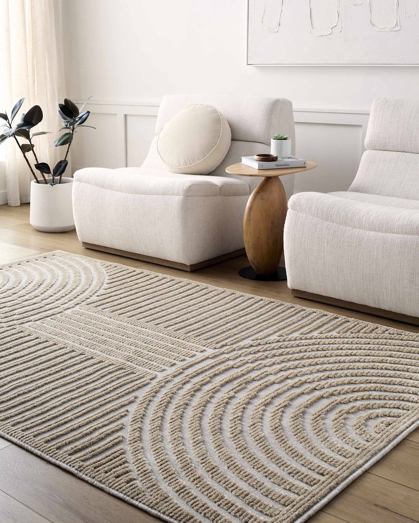 Deron Beige Washable Area Rug - Tree of Life