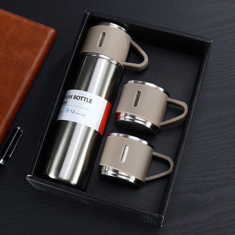 Coffee Thermos 500ml Water Bottle Portable Thermal Travel Sports Mug In-Car Insulated Cup Stainless Steel Vacuum Flasks Double Layer Stainless Steel Vacuum Flask Set with 3 Cups Including Lid - Tree of Life