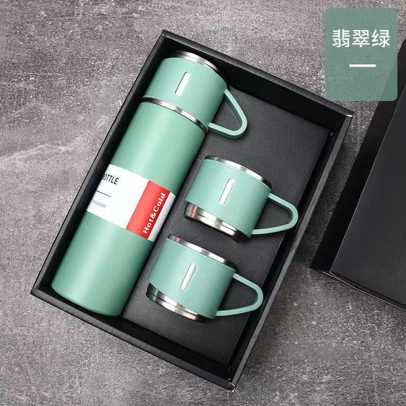 Coffee Thermos 500ml Water Bottle Portable Thermal Travel Sports Mug In-Car Insulated Cup Stainless Steel Vacuum Flasks Double Layer Stainless Steel Vacuum Flask Set with 3 Cups Including Lid - Tree of Life