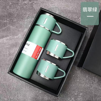 Coffee Thermos 500ml Water Bottle Portable Thermal Travel Sports Mug In-Car Insulated Cup Stainless Steel Vacuum Flasks Double Layer Stainless Steel Vacuum Flask Set with 3 Cups Including Lid - Tree of Life
