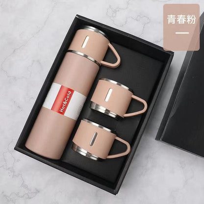 Coffee Thermos 500ml Water Bottle Portable Thermal Travel Sports Mug In-Car Insulated Cup Stainless Steel Vacuum Flasks Double Layer Stainless Steel Vacuum Flask Set with 3 Cups Including Lid - Tree of Life
