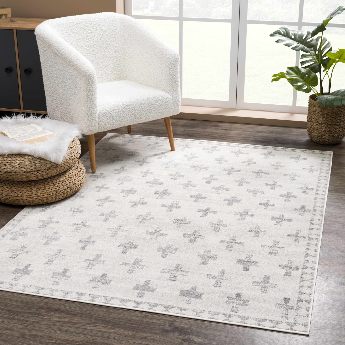 Tigris Swiss Cross Ivory&Gray Area Rug - Clearance - Tree of Life