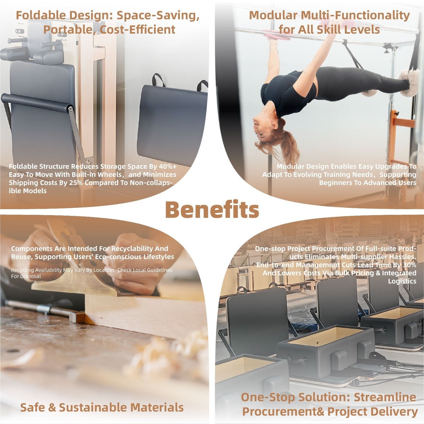 Folding Professional Solid Wood Pilates Reformer - Tree of Life