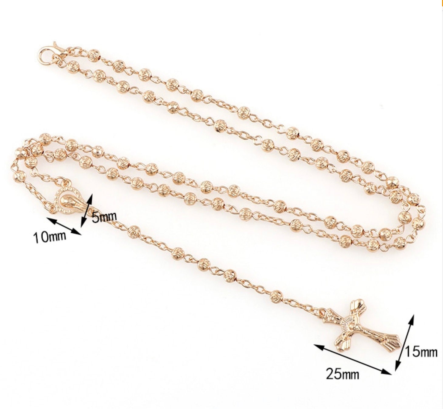 Pocket Rosary Rose Bead Necklace comes with a Case Cross of Jesus Gold Silver Chain Virgin Mary Pendant Jesus - Tree of Life