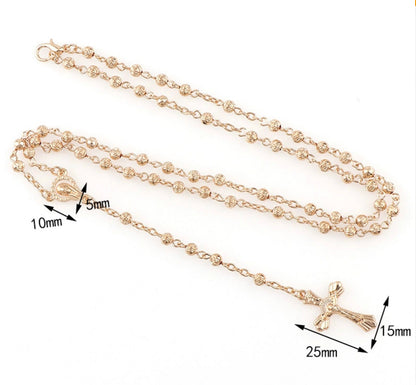 Pocket Rosary Rose Bead Necklace comes with a Case Cross of Jesus Gold Silver Chain Virgin Mary Pendant Jesus - Tree of Life