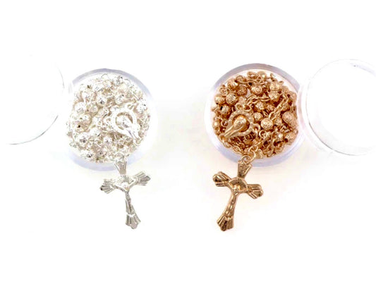 Pocket Rosary Rose Bead Necklace comes with a Case Cross of Jesus Gold Silver Chain Virgin Mary Pendant Jesus - Tree of Life