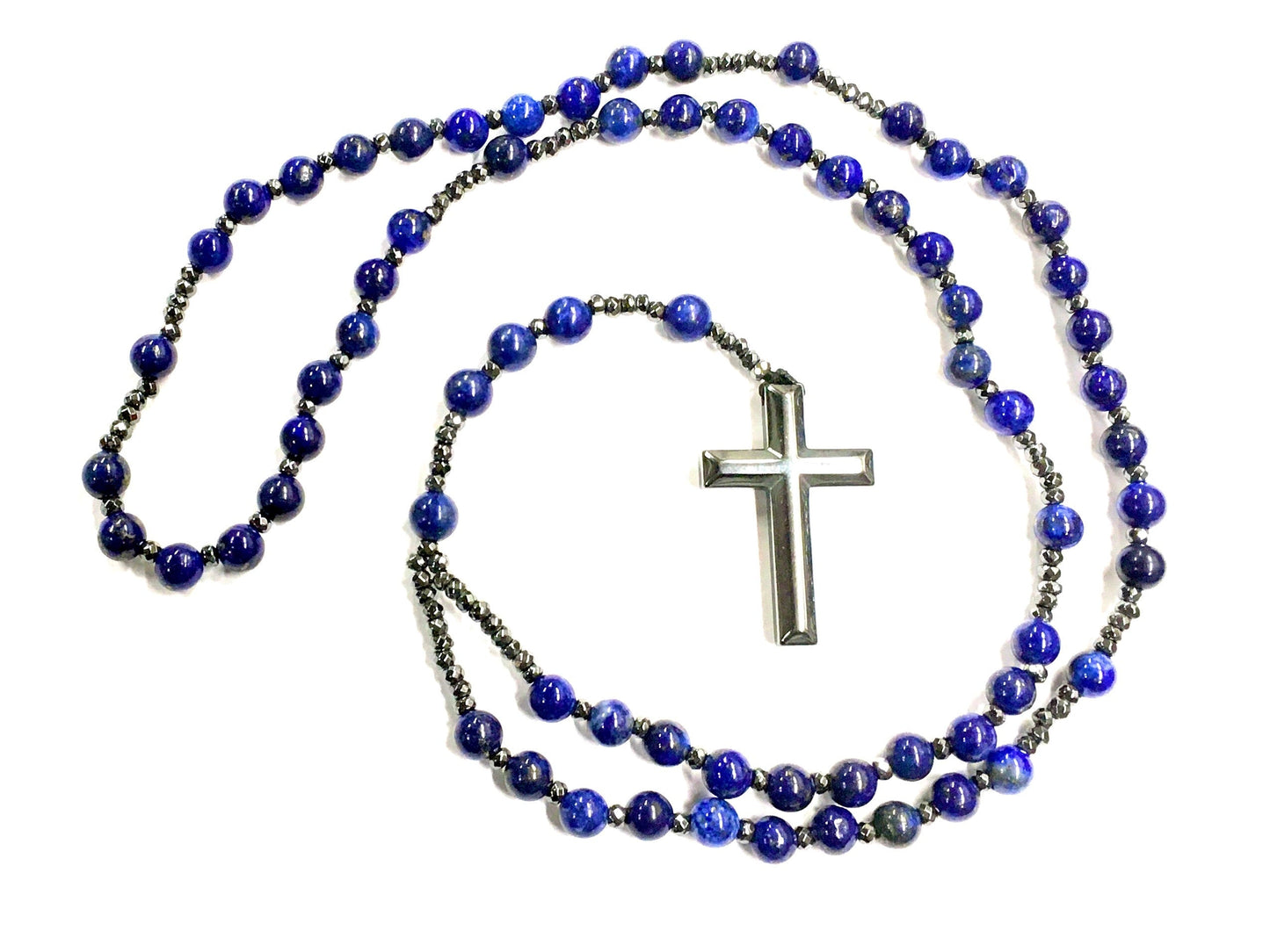 Tiger Eye and Lapis Lazuli Rosary Beads Natural Stone Hematite Crucifix Catholic Prayer Beads Virgin Mary Pendant Jesus Women Necklace - Tree of Life
