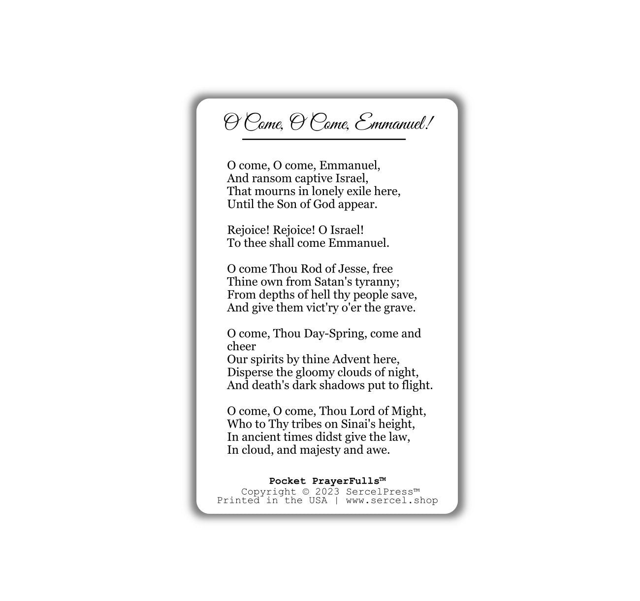 O Come, O Come, Emmanuel: Pocket PrayerFulls™ | Durable Wallet Prayer Cards | Advent, Christmas, Nativity Gift | Catholic Hymns - Tree of Life