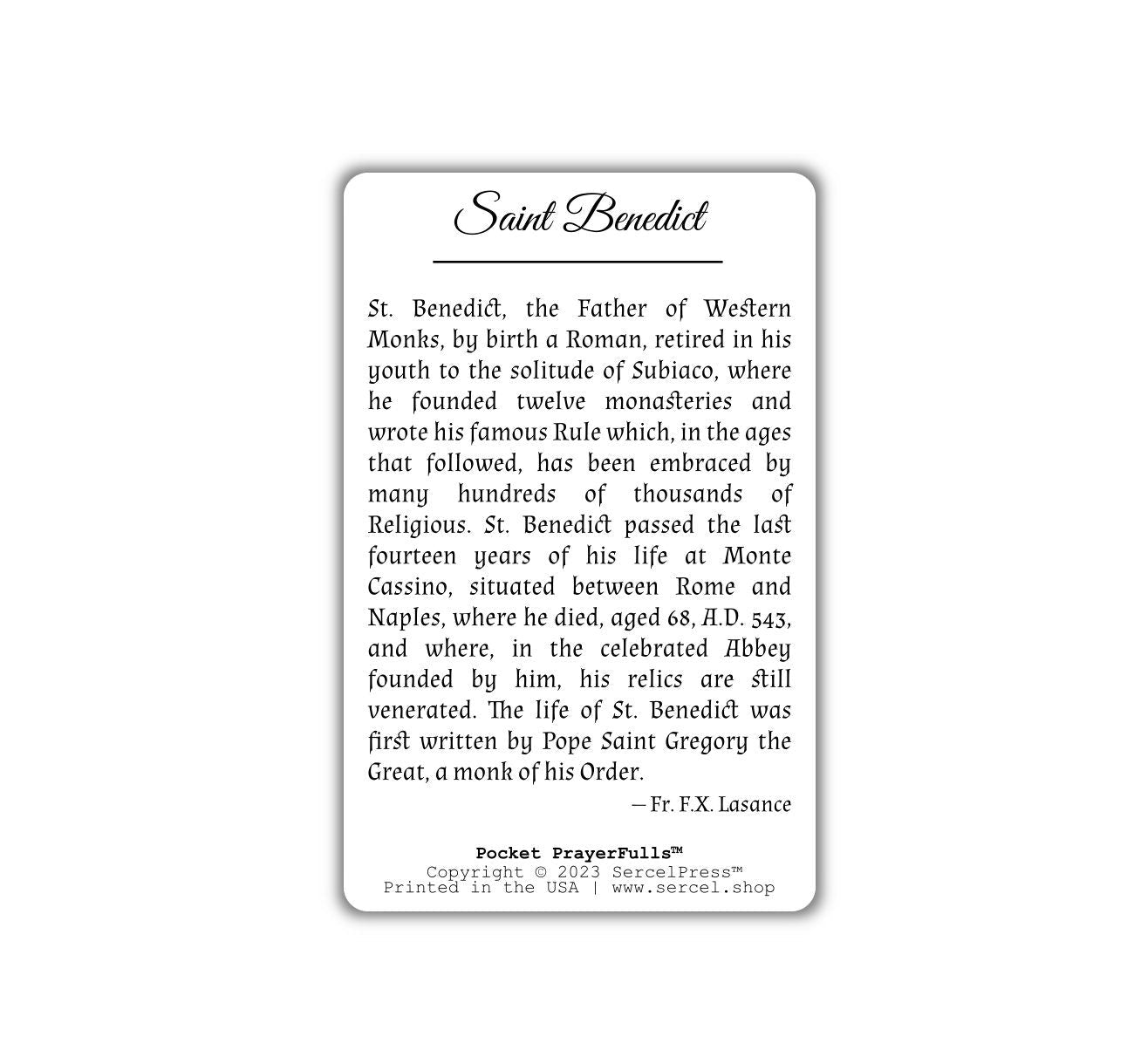 Saint Benedict: Pocket PrayerFulls™ | Durable Wallet Holy Cards | Catholic Saints - Tree of Life
