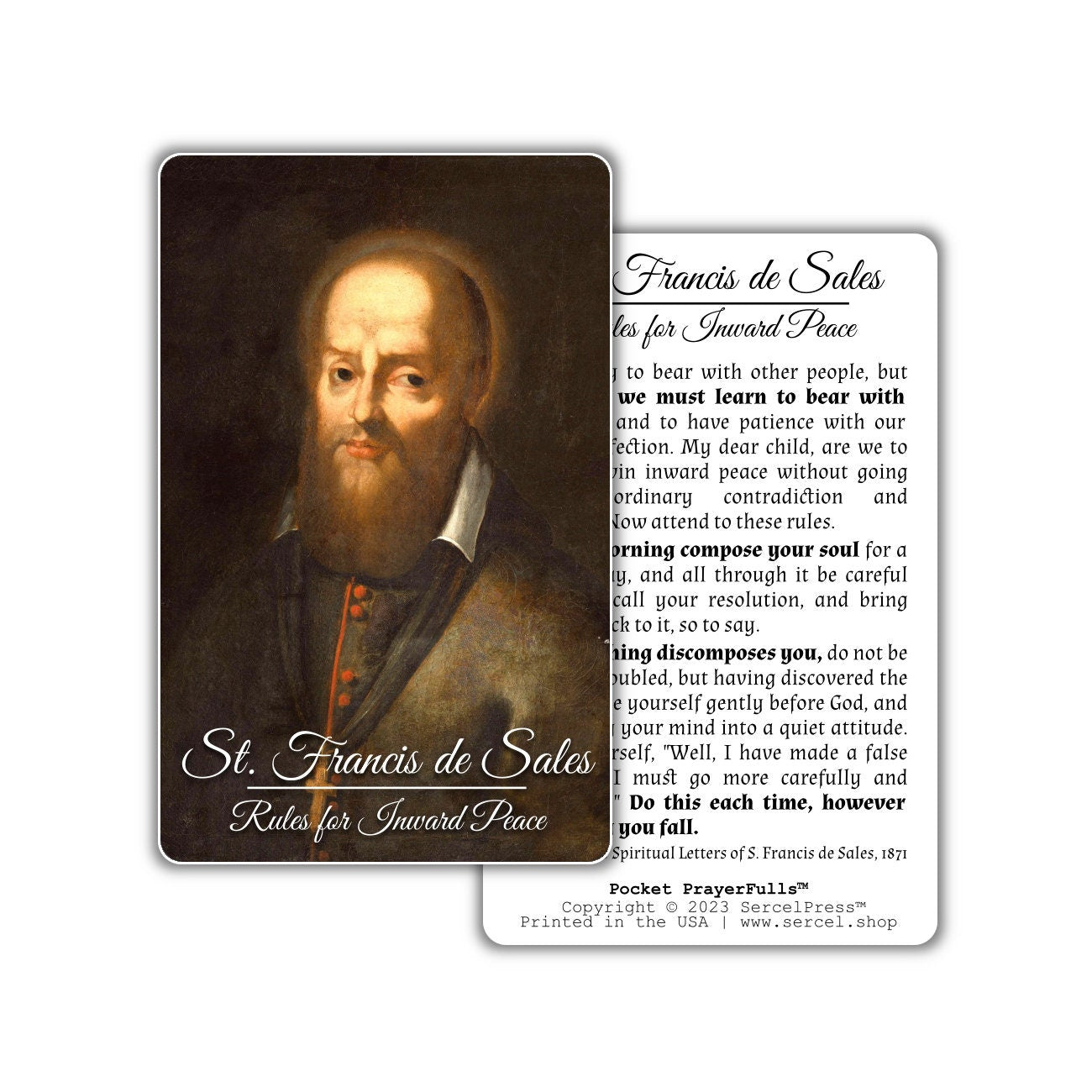 St. Francis de Sales, Rules for Inward Peace: Pocket PrayerFulls™ | Durable Wallet Prayer Cards | Catholic Saints - Tree of Life