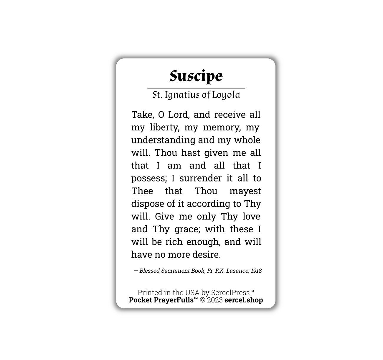 Suscipe, Take, O Lord, and Receive, St. Ignatius of Loyola: Pocket PrayerFulls™ | Durable Wallet Holy Cards | Catholic Prayers - Tree of Life
