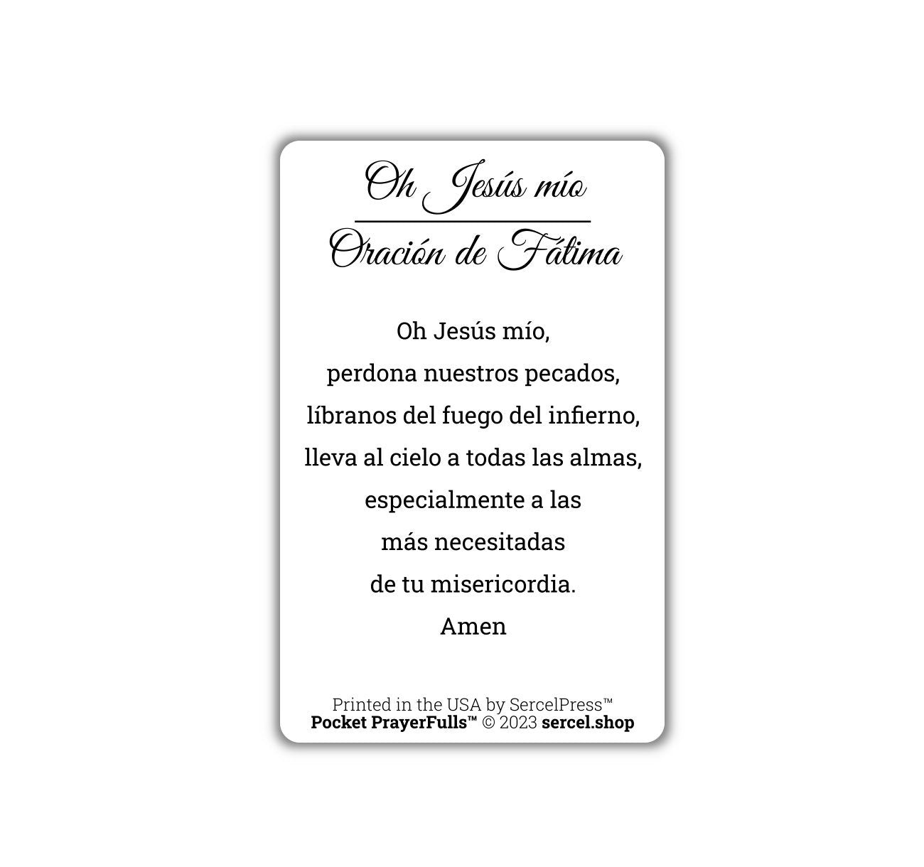 O My Jesus, Fatima Prayer in Spanish: Pocket PrayerFulls™ | Durable Wallet Prayer Cards | Catholic Prayers | Spanish Prayers - Tree of Life
