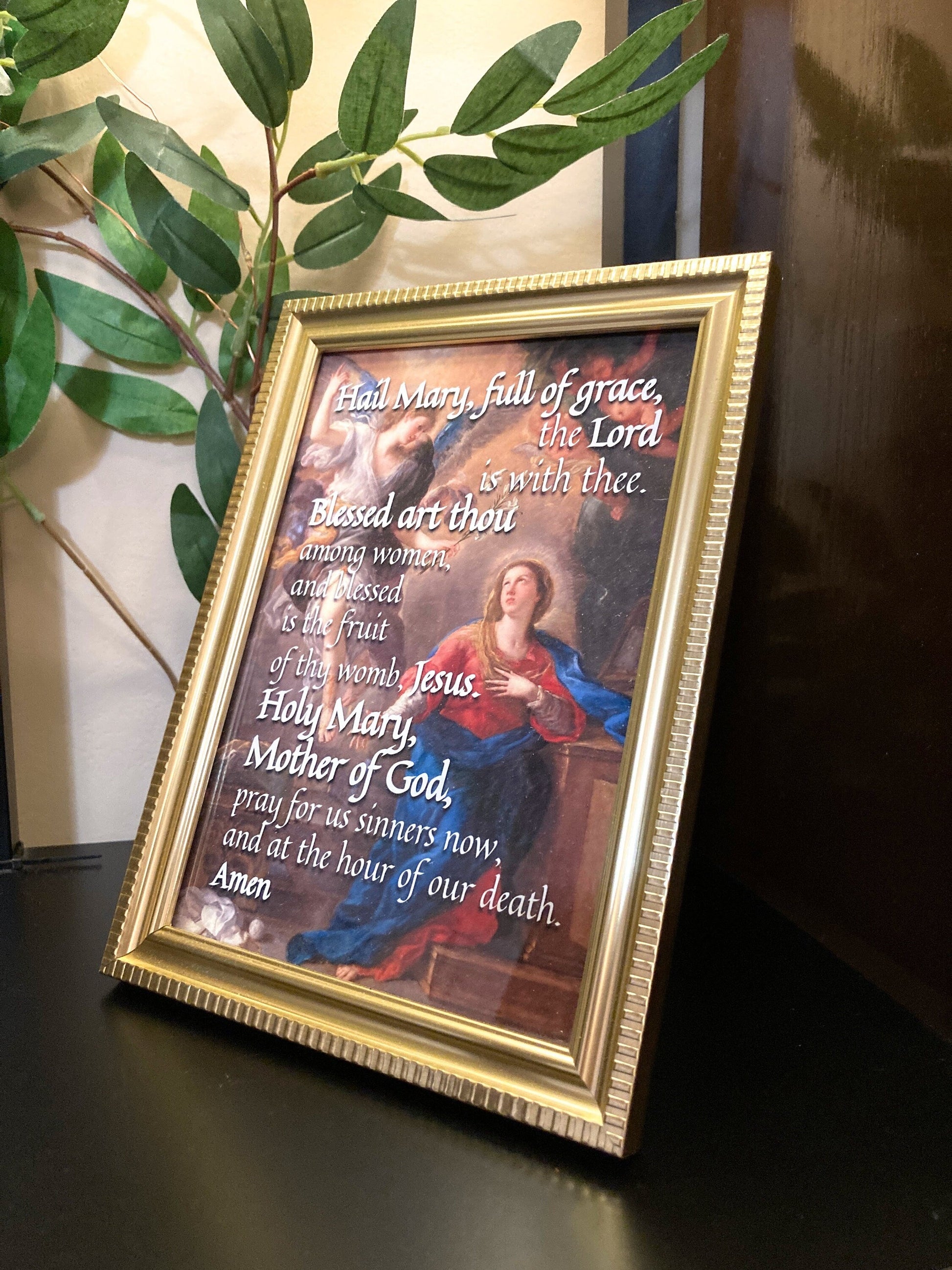 Hail Mary: 5x7 Framed Prayer with Ancient Artwork + Hail Mary Prayer Card | Catholic Art | Catholic Prayers - Tree of Life