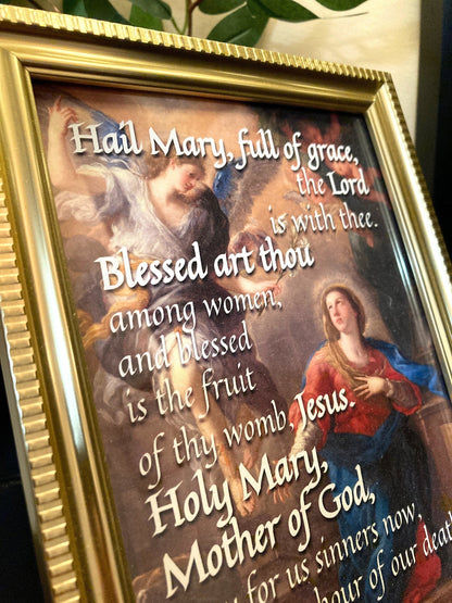 Hail Mary: 5x7 Framed Prayer with Ancient Artwork + Hail Mary Prayer Card | Catholic Art | Catholic Prayers - Tree of Life