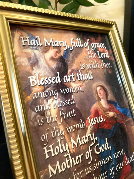 Hail Mary: 5x7 Framed Prayer with Ancient Artwork + Hail Mary Prayer Card | Catholic Art | Catholic Prayers - Tree of Life