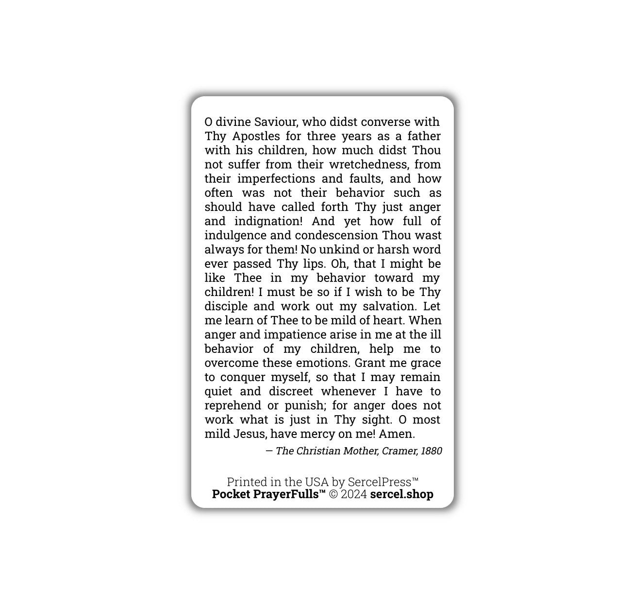 Mother's Prayer for the Spirit of Mildness: Pocket PrayerFulls™ | Durable Wallet Prayer Cards | Catholic Prayers - Tree of Life