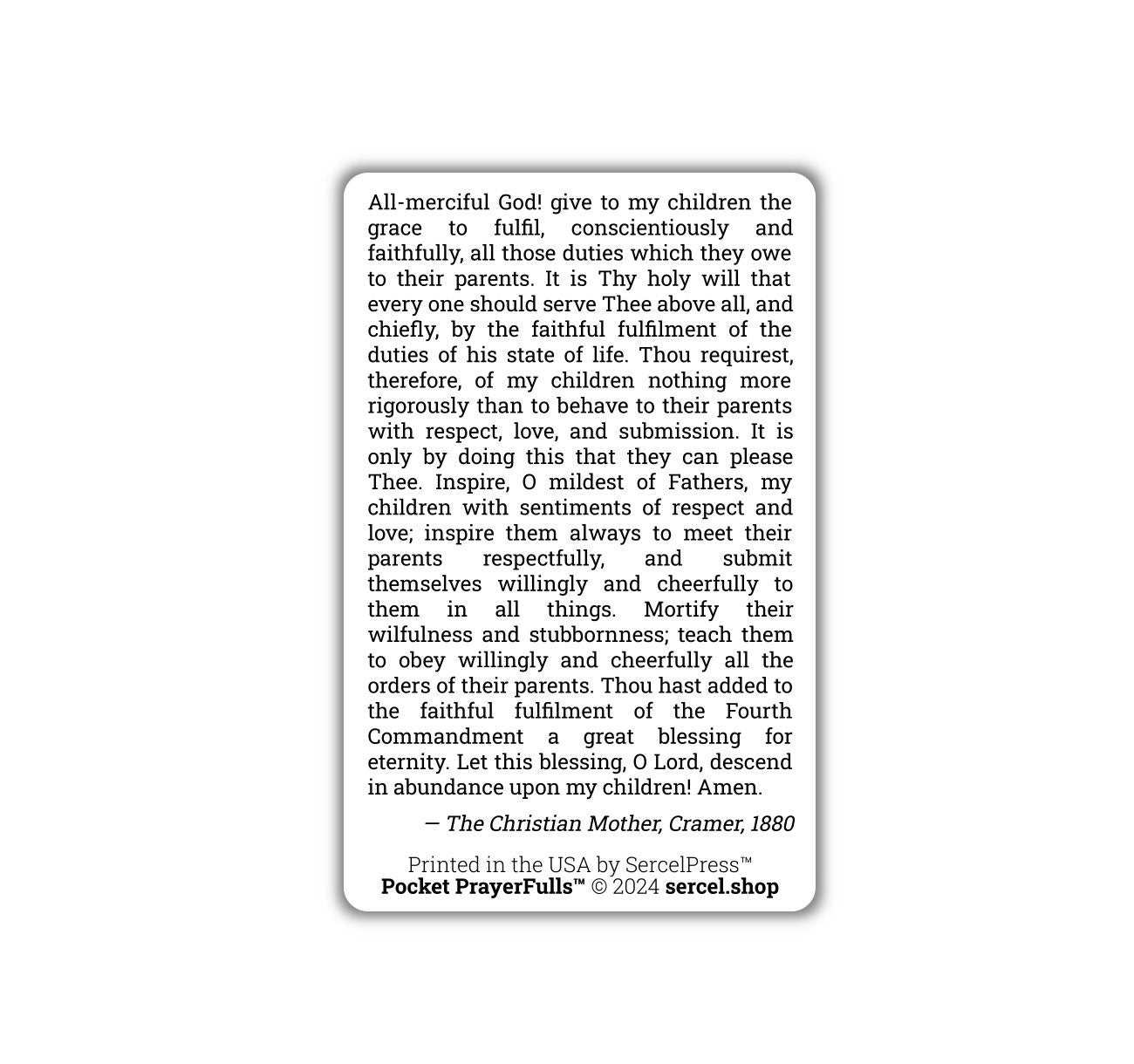 Mother's Prayer for Grace to Fulfill the Duties of their State of Life: Pocket PrayerFulls™ | Durable Wallet Prayer Cards | Catholic Prayers - Tree of Life
