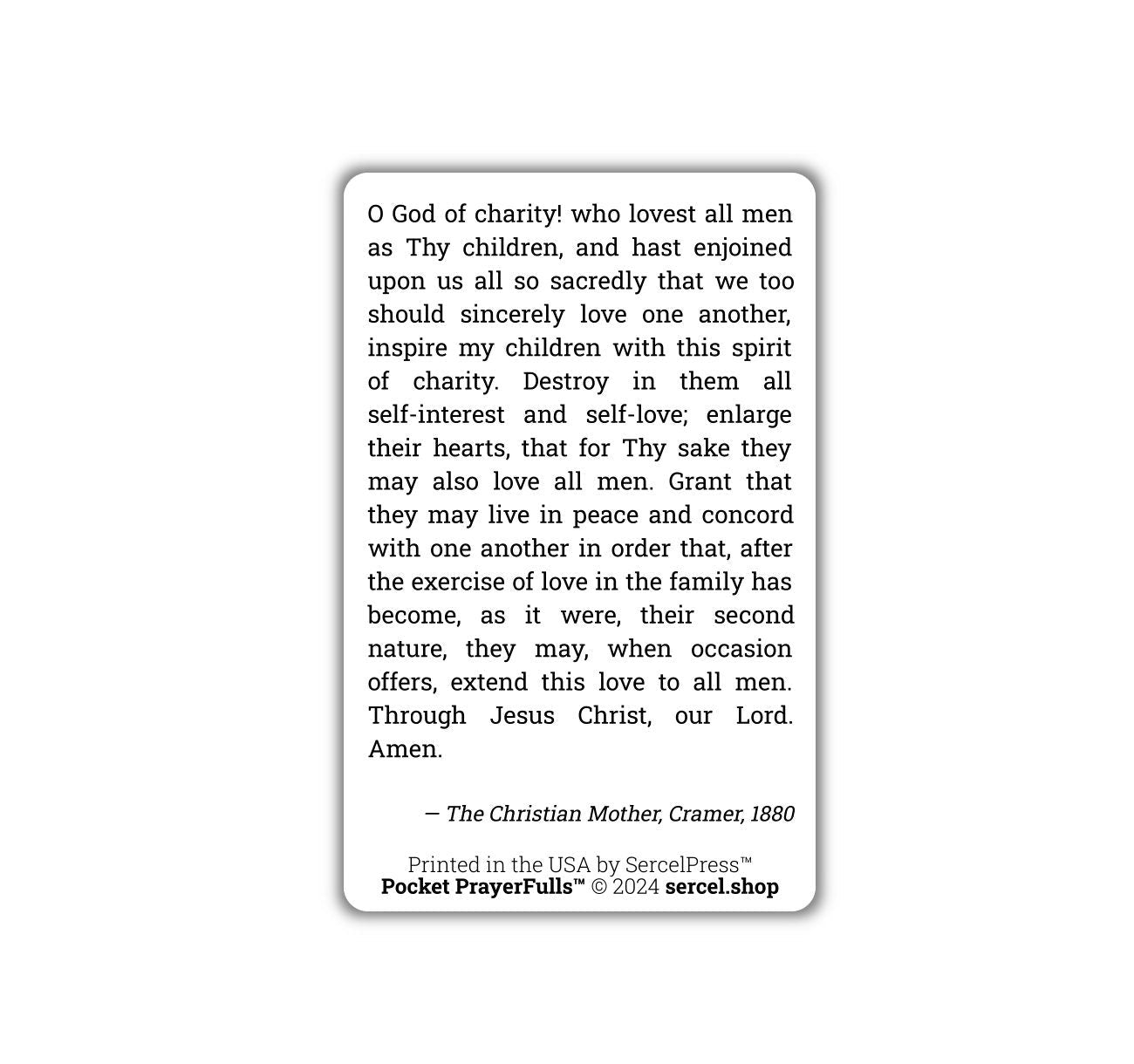 Mother's Prayer to Obtain for the Children True Love of Neighbor: Pocket PrayerFulls™ | Durable Wallet Prayer Cards | Catholic Prayers - Tree of Life