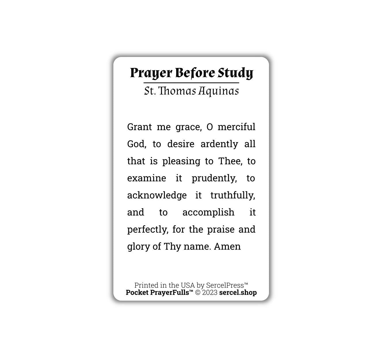 Prayer of St. Thomas Aquinas Before Study: Pocket PrayerFulls™ | Uncompromising Holy Cards — Built to Last. Backed for Life - Tree of Life