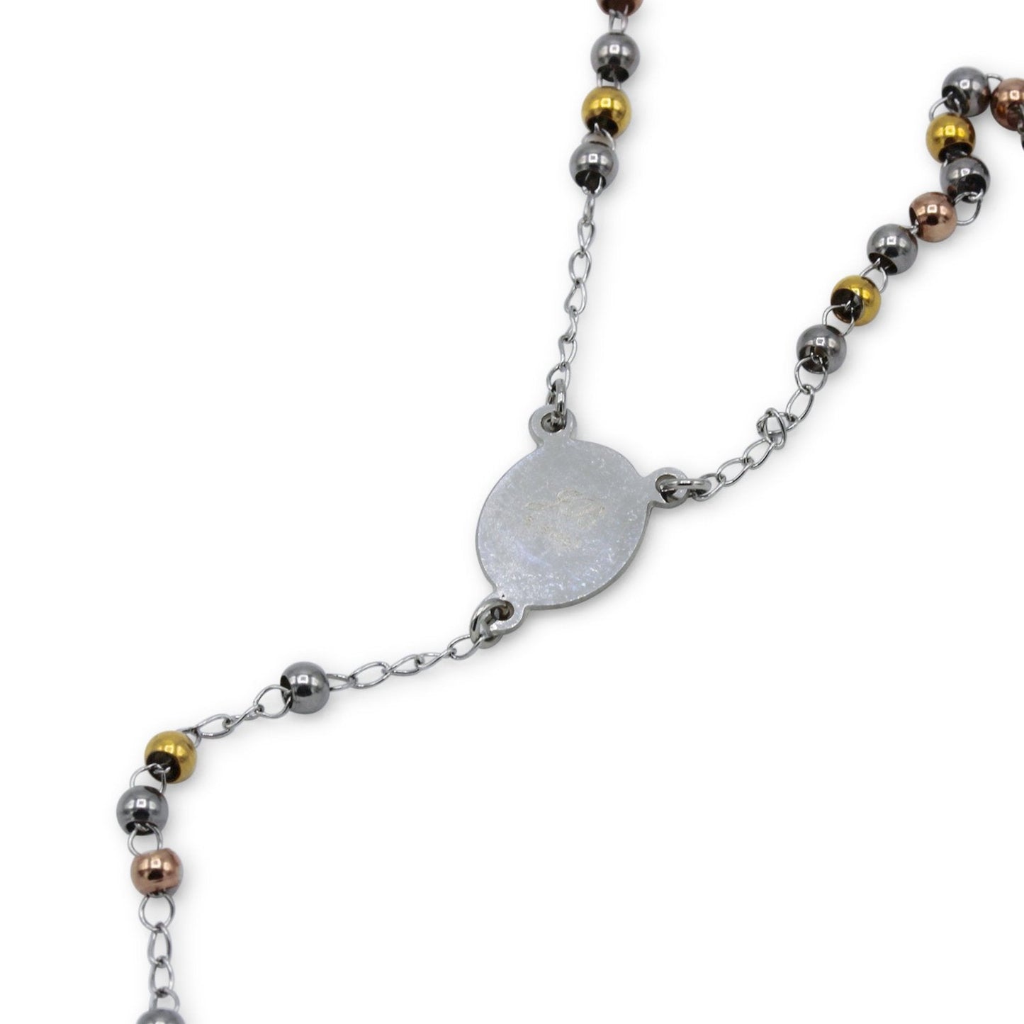 Traditional Tri Tone Rosary Necklace Five Decade Catholic Prayer Beads 3 mm - Tree of Life