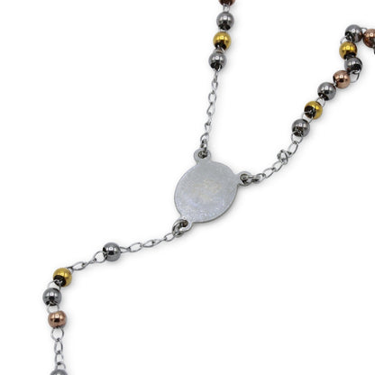 Traditional Tri Tone Rosary Necklace Five Decade Catholic Prayer Beads 3 mm - Tree of Life