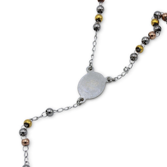 Traditional Tri Tone Rosary Necklace Five Decade Catholic Prayer Beads 3 mm - Tree of Life