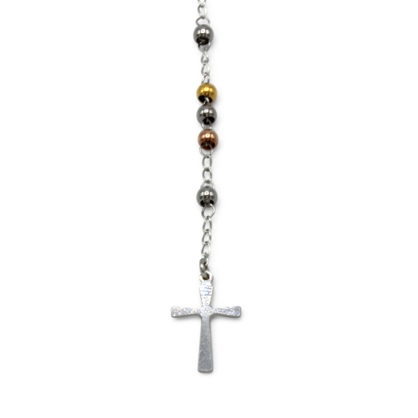 Traditional Tri Tone Rosary Necklace Five Decade Catholic Prayer Beads 3 mm - Tree of Life