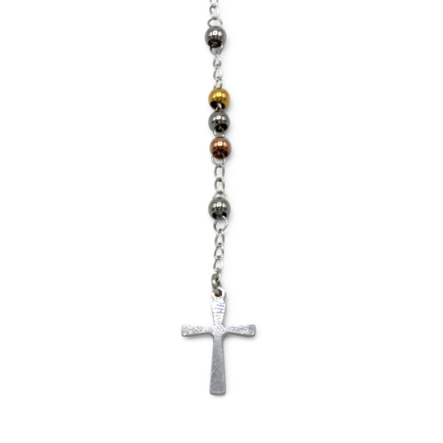 Traditional Tri Tone Rosary Necklace Five Decade Catholic Prayer Beads 3 mm - Tree of Life